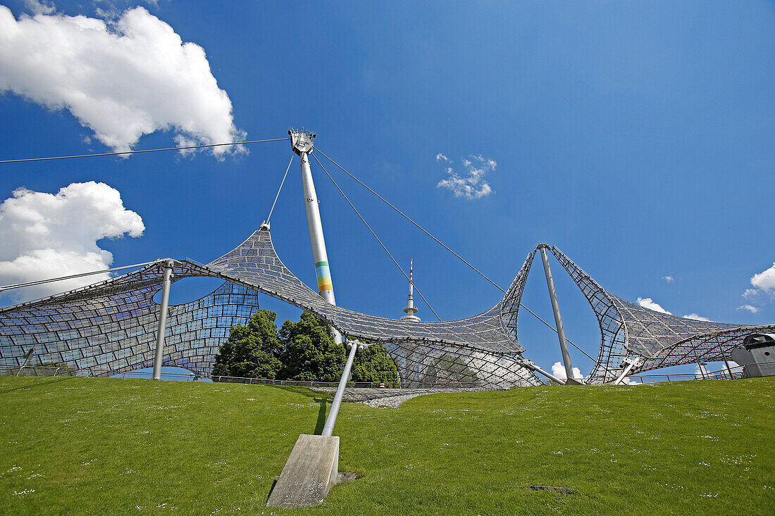 Zeltdach des Olympiastadion, Olympiapark, München, Oberbayern, Bayern, Deutschland