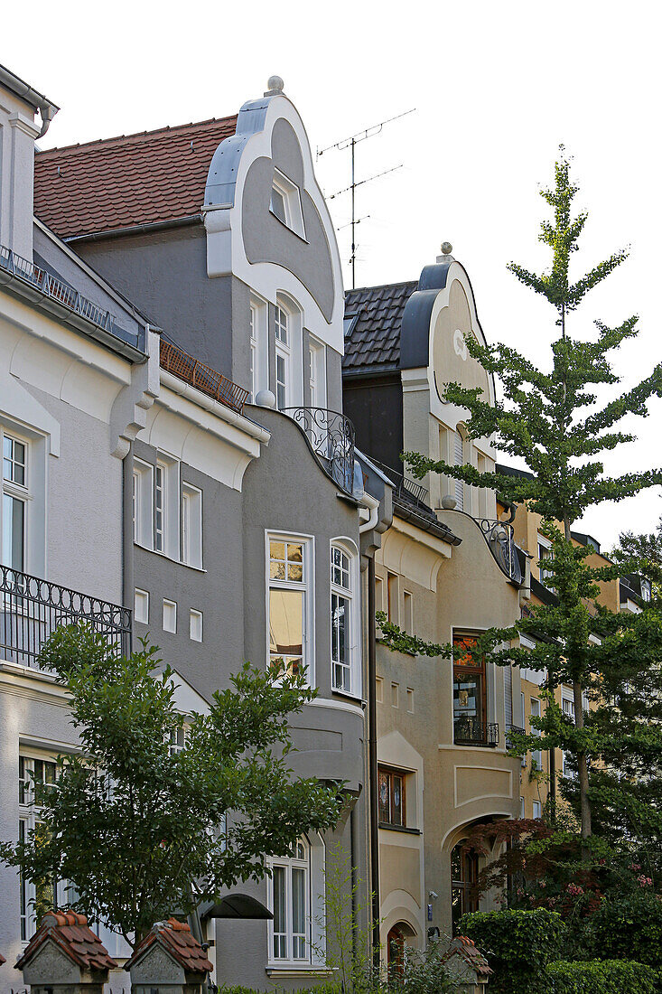 Facades of residential buildings in Wilhelm-Duell-Strasse, Gern, Munich, Upper Bavaria, Bavaria, Germany