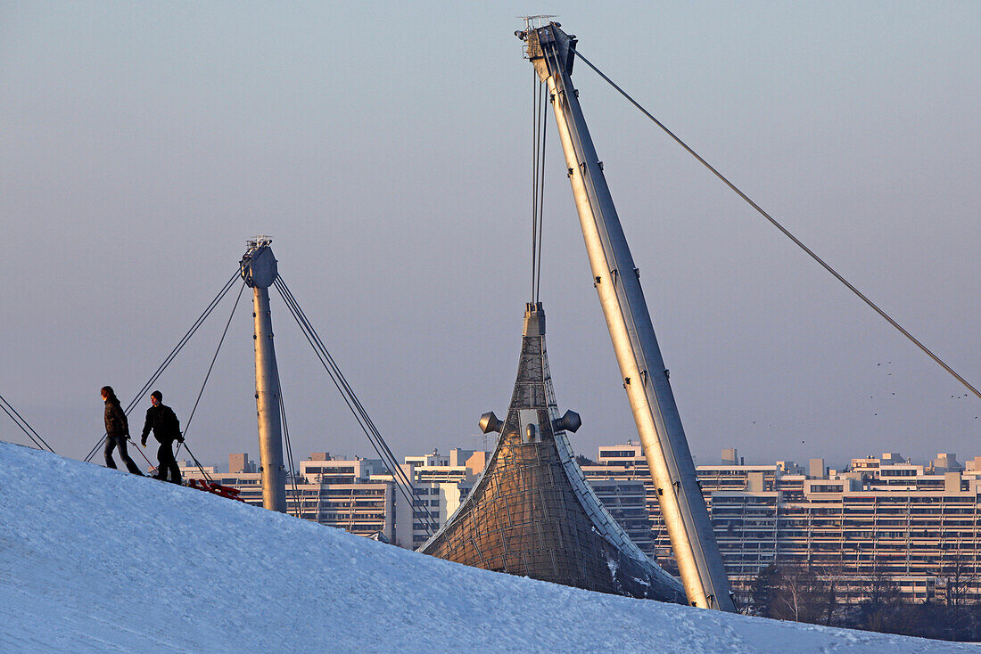 Winter, Roof of Olympic hall, Olympic park, Munich, Upper Bavaria, Bavaria, Germany