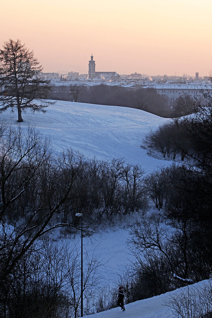 Winter evening, Olympic park, Munich, Upper Bavaria, Bavaria, Germany