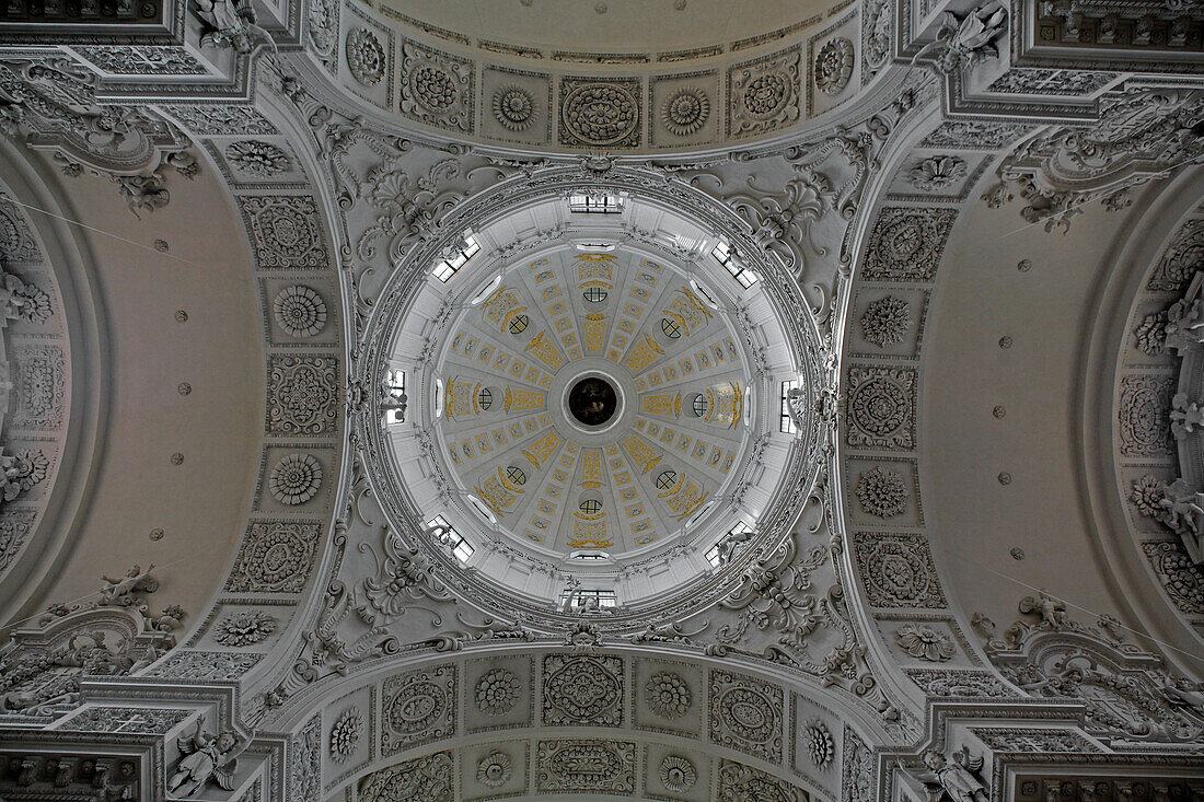 View into the cupola of Theatinerkirche, Odeonsplatz, Munich, Upper Bavaria, Bavaria, Germany