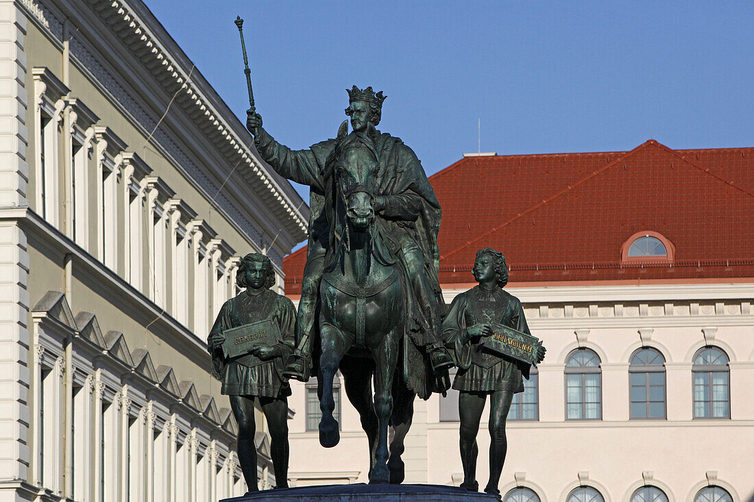 Odeonsplatz with equestrian statue of Ludwig I., Munich, Upper Bavaria, Bavaria, Germany