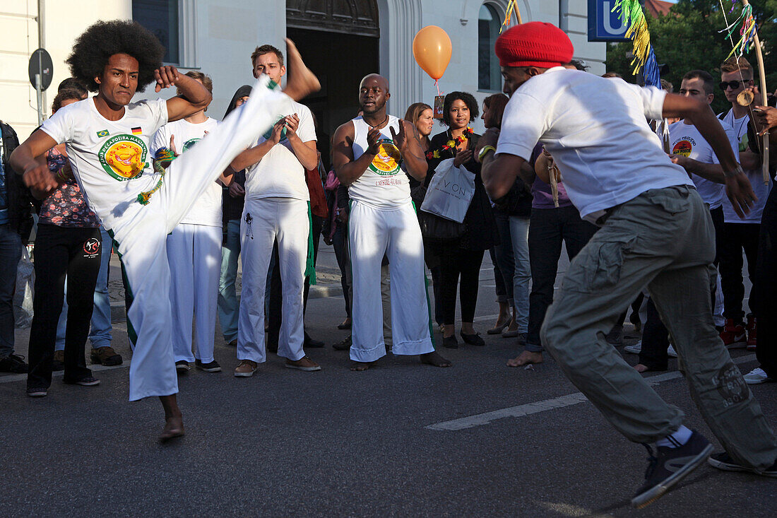 Capoeira during a street festival on Ludwigstrasse, Maxvorstadt, Munich, Upper Bavaria, Bavaria, Germany