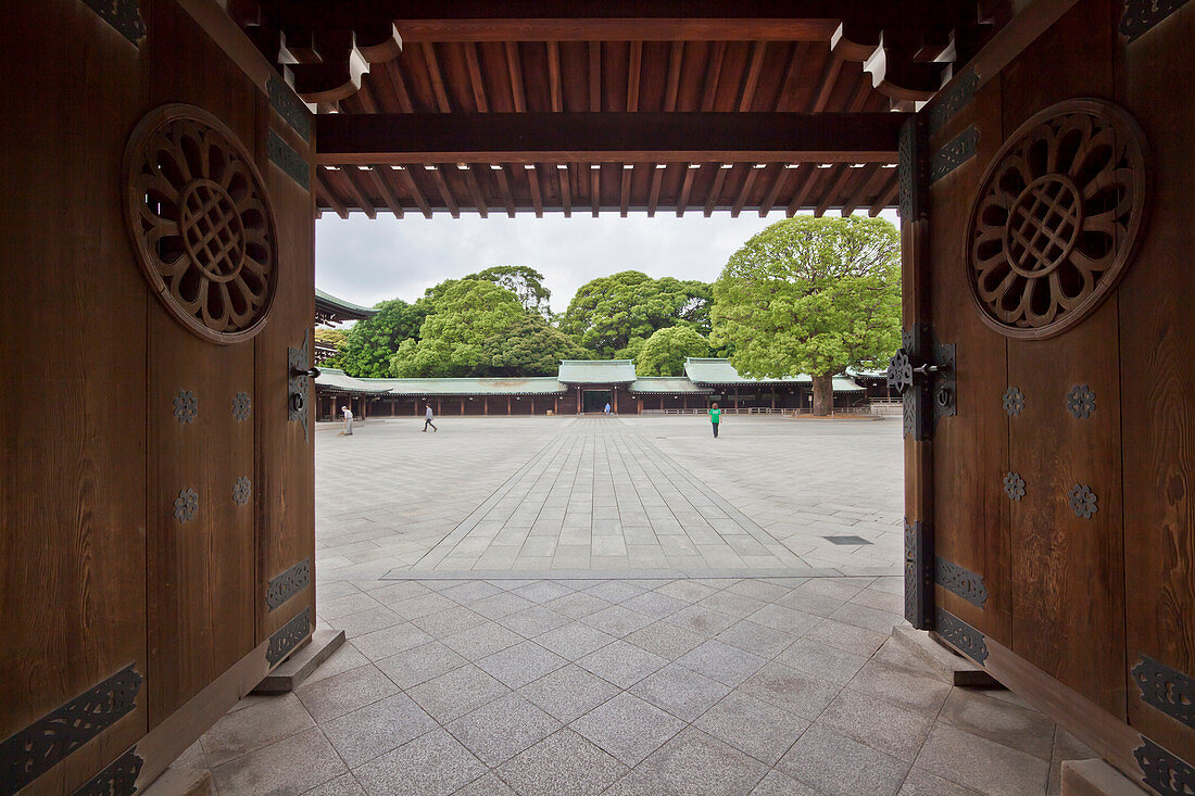 Wooden gate in Meiji Shrine at early morning, Shibuya, Tokyo, Japan