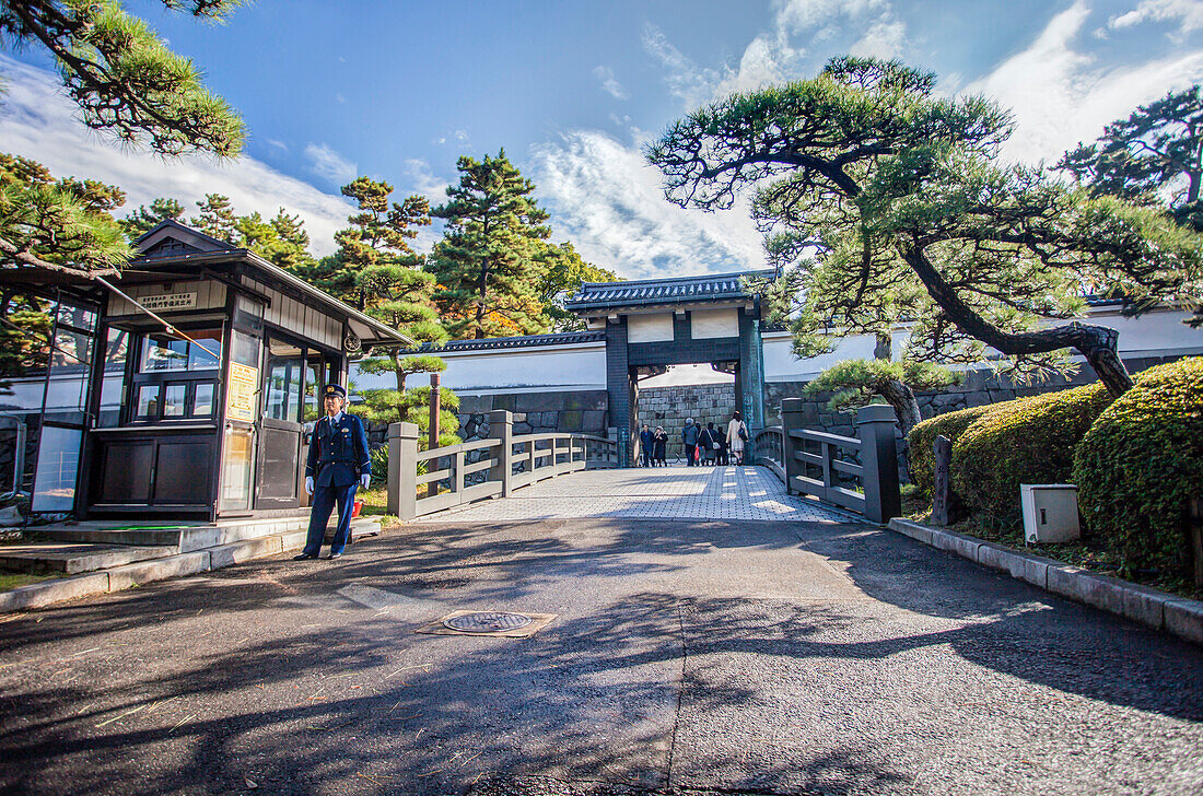 Security Guard at the Kitahanebashi-mon of East Garden of Imperial Palace, Chiyoda-ku, Tokyo, Japan