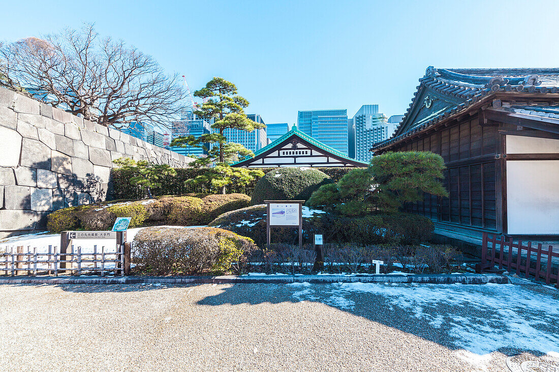 A Guardhouse of Imperial Palace with snow, Chiyoda-ku, Tokyo, Japan