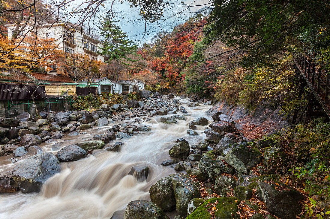 Wild mountain stream in autumn at Miyanoshita, Kanagawa Prefecture, Japan