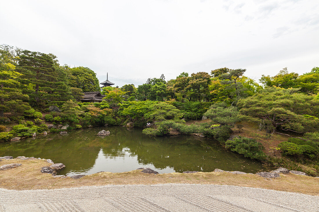 Garten mit Teich im Tempel Ninna-ji, Kyoto, Japan