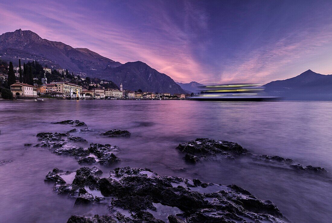 Italy, Lombardy, Como district. Como Lake,Menaggio, ferry boat.