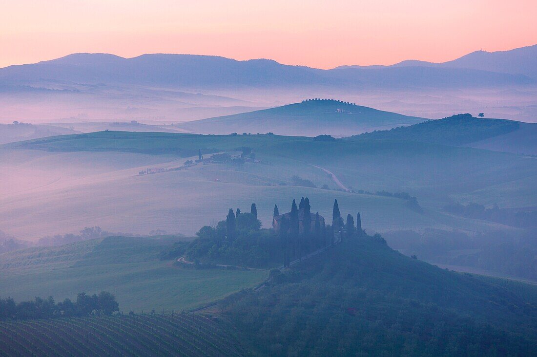 Europe,Italy,Tuscany,Firenze district,Orcia valley at sunrise,.