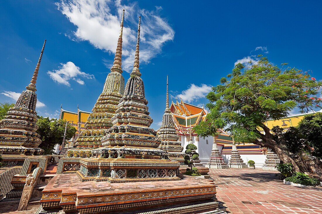 Pagodas of the Wat Pho Temple, Bangkok, Thailand.
