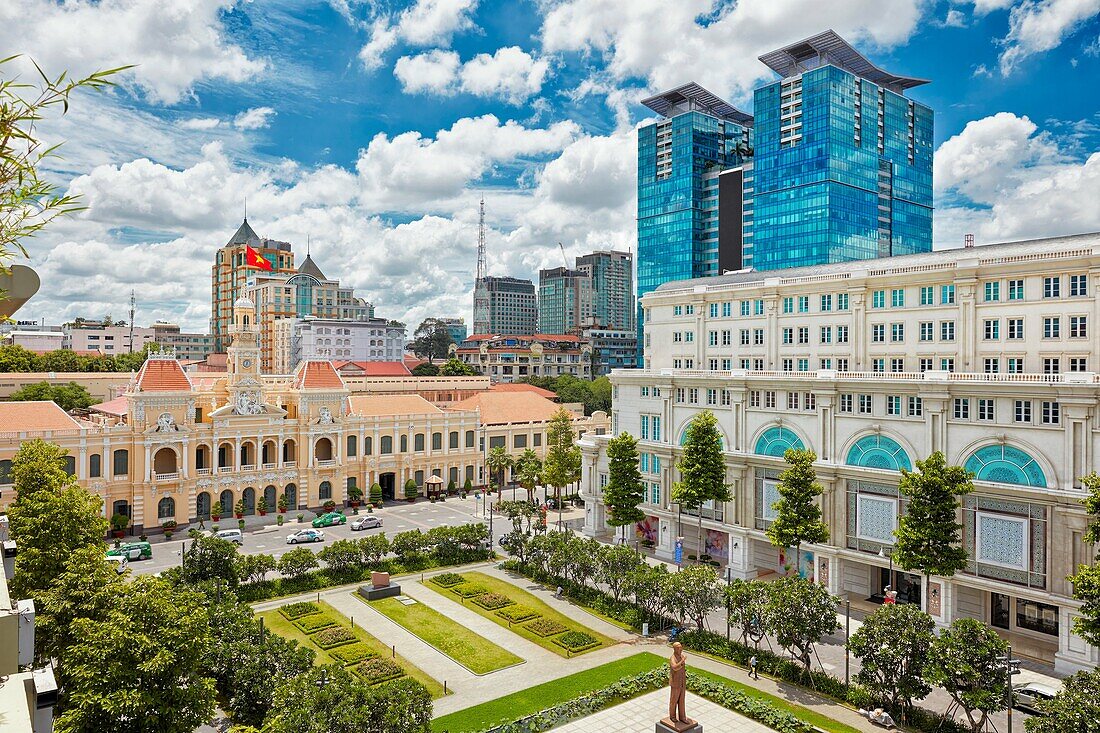 Elevated city view. District 1, Ho Chi Minh City, Vietnam.