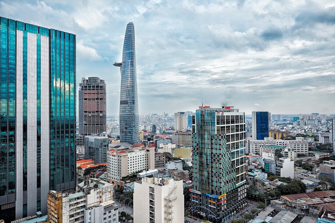 Elevated view of District 1, Ho Chi Minh City, Vietnam.