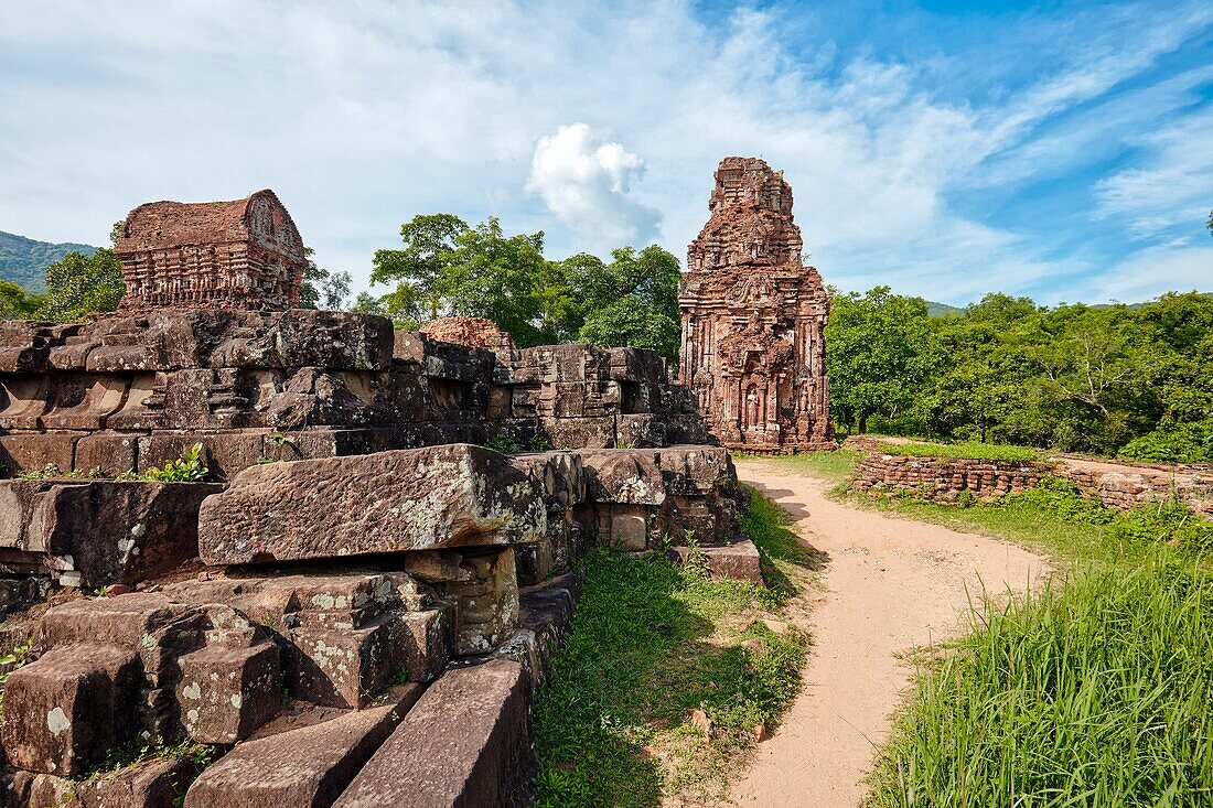 Ancient temple ruins of Group B. My Son Sanctuary, Quang Nam Province, Vietnam.