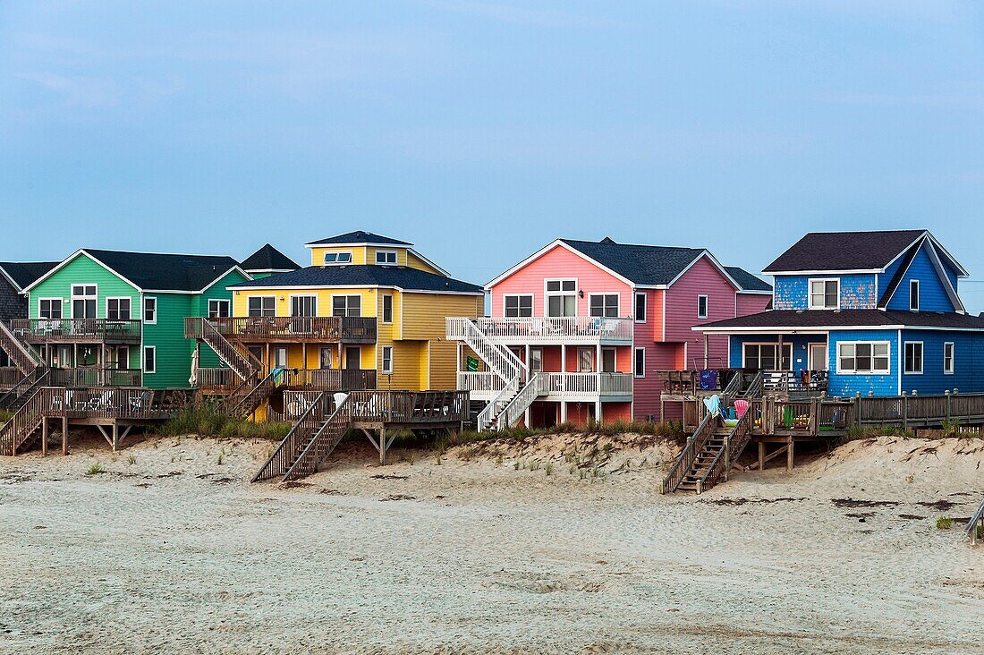 Waterfront Beach houses, Nags Head, OBX, Outer Banks, North Carolina, USA.