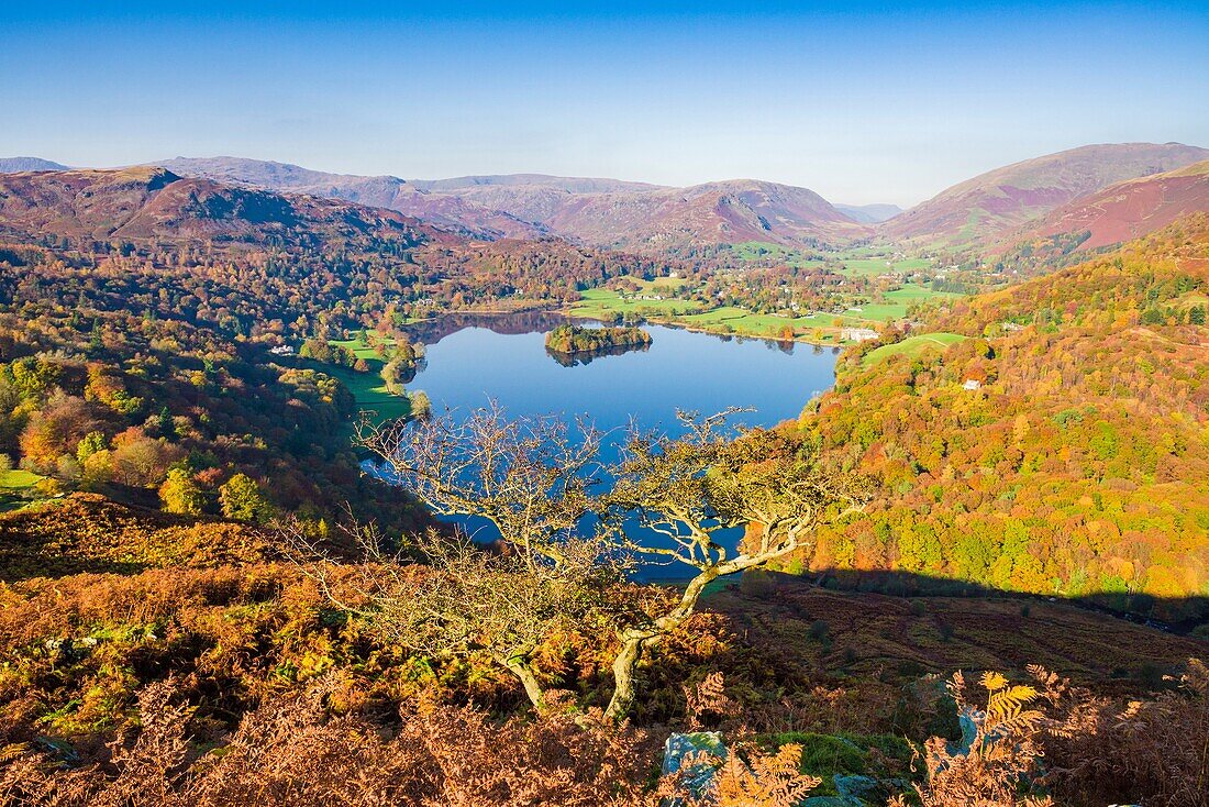 Grasmere viewed from Loughrigg Fell in the Lake District National Park. Cumbria. England.