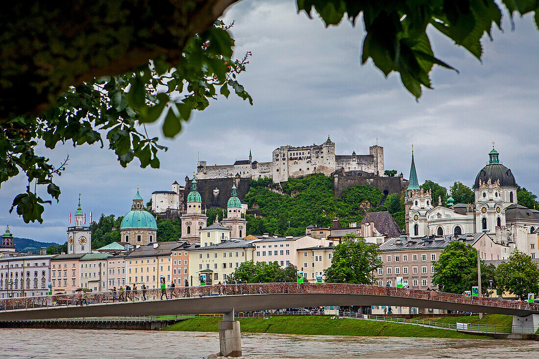 Panoramic view of Salzburg castle and Old Town, Austria.