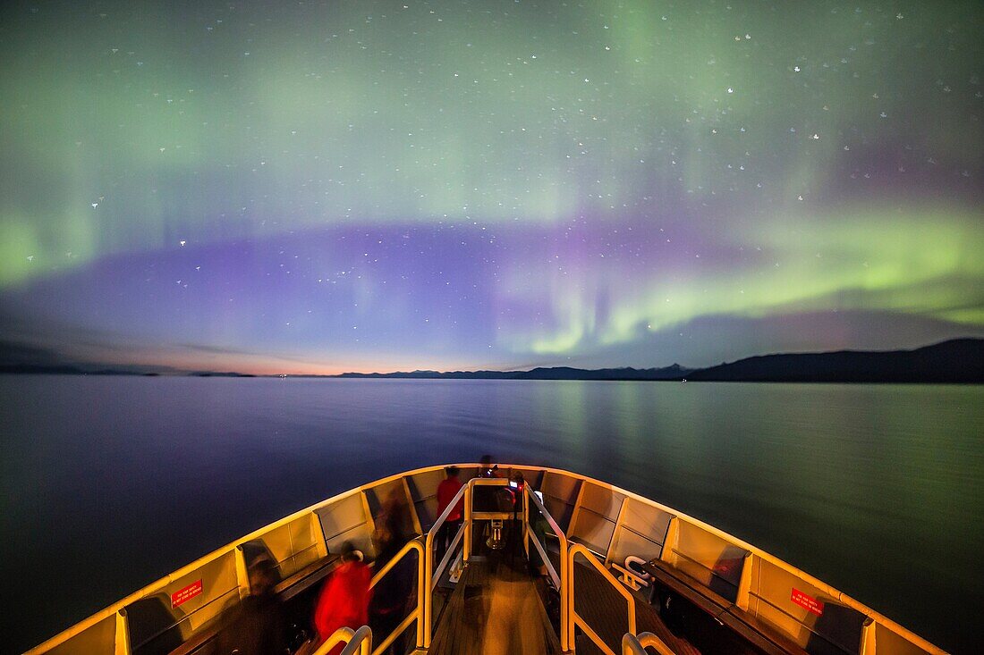 Northern lights, aurora borealis, from the Lindblad Expeditions ship National Geographic Sea Bird, Frederick Sound, Alaska, USA.