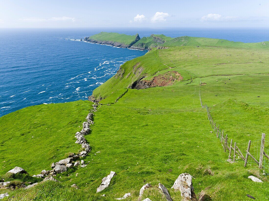 The island Mykines, part of the Faroe Islands in the North Atlantic. Europe, Northern Europe, Denmark, Faroe Islands.