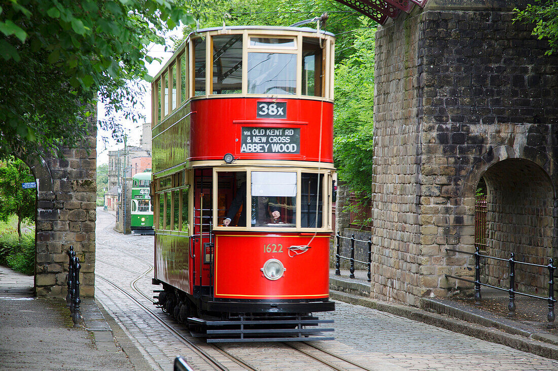 National Tramway Museum and Village, Crich, Derbyshire, Peak District, England.