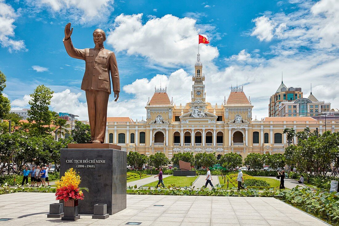 Ho Chi Minh Statue in front of People’s Committee Building. Ho Chi Minh City, Vietnam.