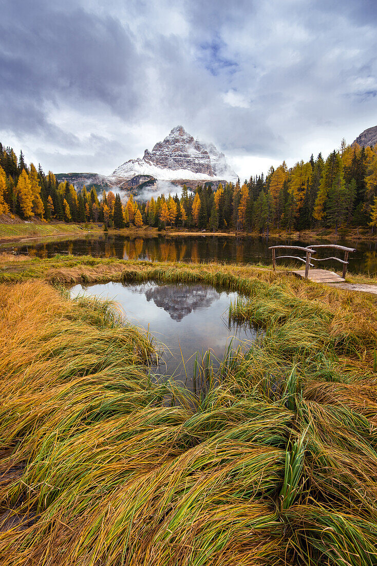 Reflection, Lago Antorno, Tre Cime Di Lavaredo, Alps, Dolomites, Italy