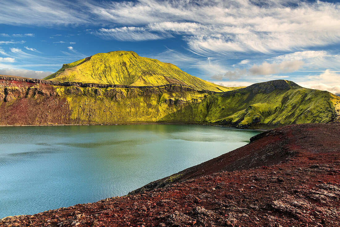 Hnauspollur, Crater, Lake, Mountains, Rhylolite, Volcano, Iceland, Europe