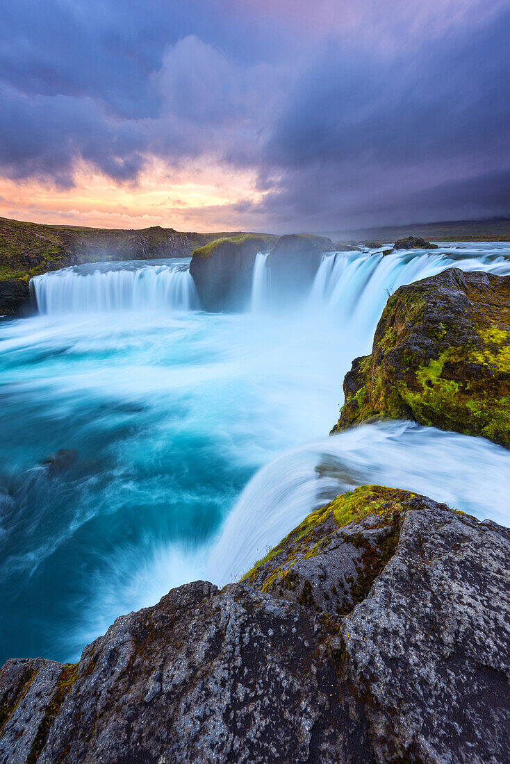 Wasserfall, Godafoss, Sonnenuntergang, Klippe, Fluss, Island, Europa