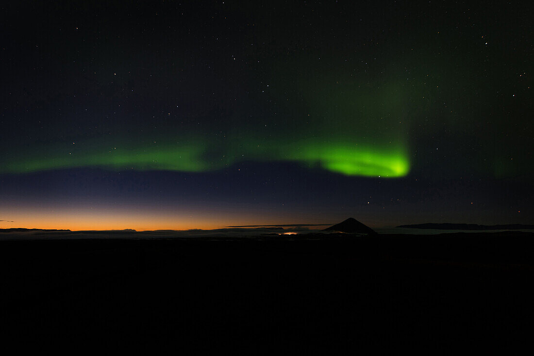 Northern Lights, Aurora Borealis, Sunset, Myvatn, Iceland, Europe