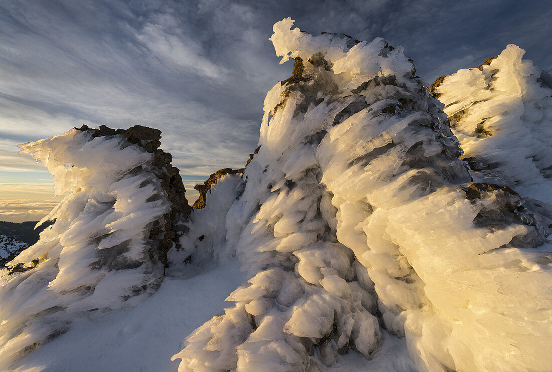 Ice formations at Roque de los Muchachos, La Palma Island, Canary Islands, Spain