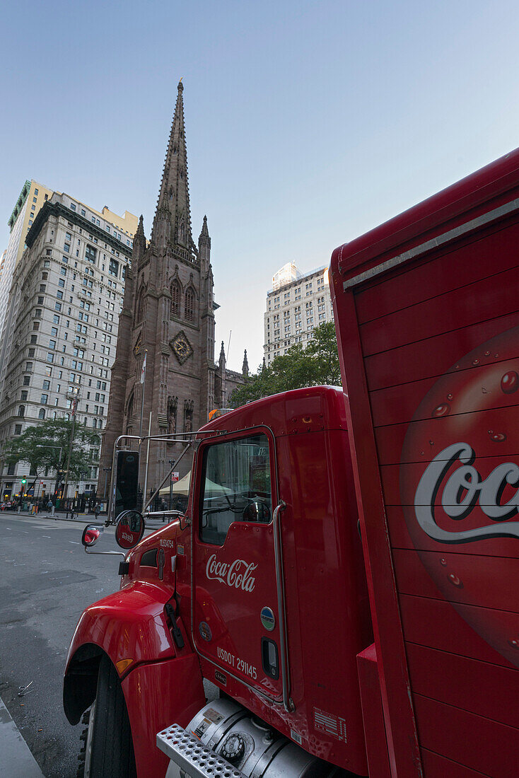 Coca Cola Truck, Trinity Church, Broadway, Manhattan, New York City, USA