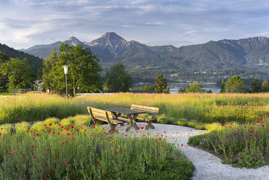 Viewpoint at the Egger Marterl, Benches, Mittagskogel, Faaker See, Carinthia, Austria