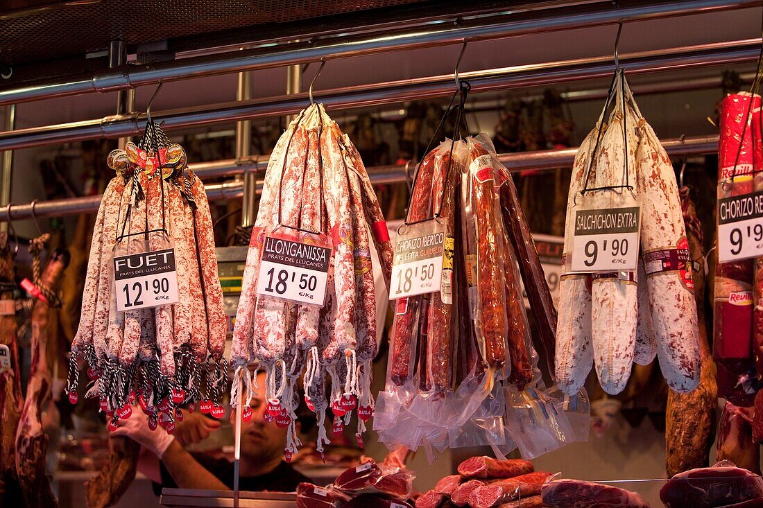 Delicatessen meat from Boqueria market Barcelona.
