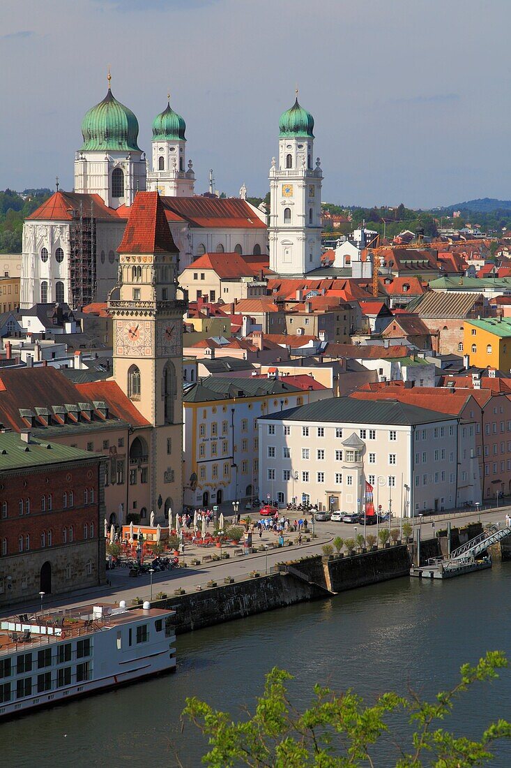 Germany, Bavaria, Passau, aerial view, skyline, Danube River,.