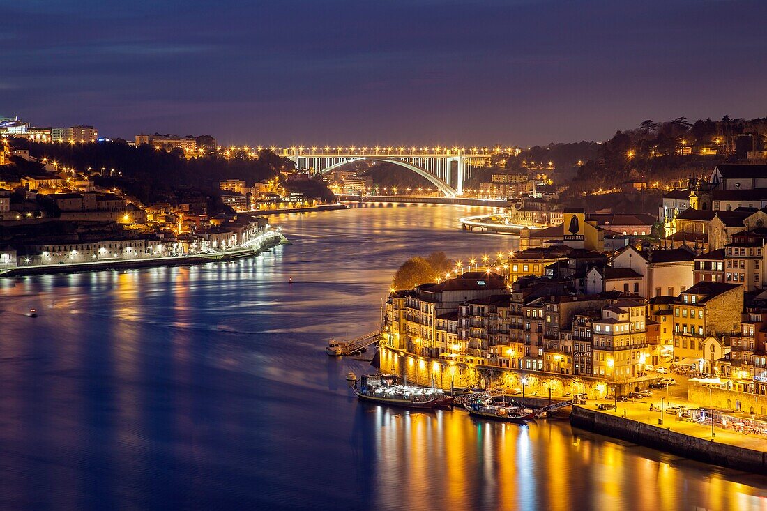 Evening in Porto. Looking towards Arrabida Bridge.