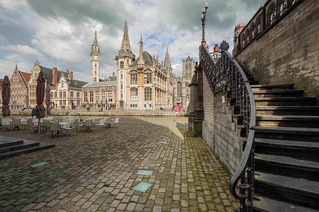 Stormy clouds over Ghent old town, Belgium.