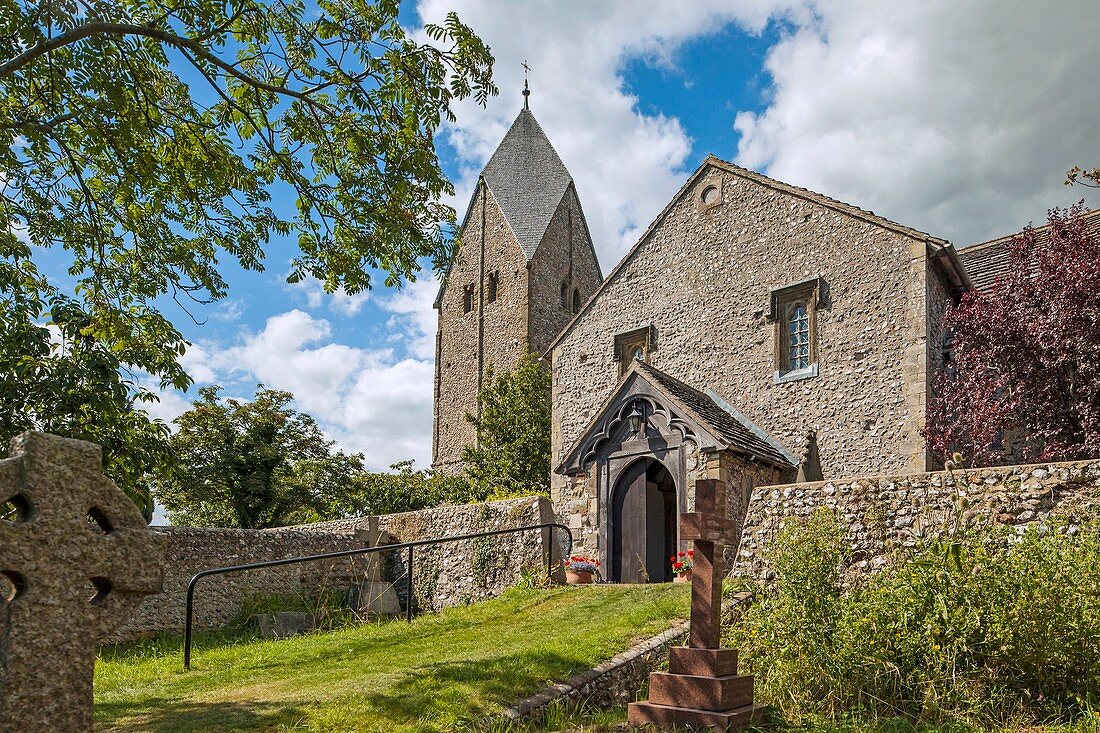 St Mary's church in Sompting village, West Sussex, England. The only example of Rhenish Helm (Rhineland Helmet) spire in England.