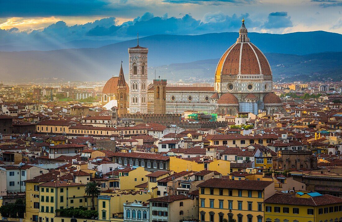 Sunset from Piazzale Michelangelo in Firenze (Florence), Italy.-----. Captured with a Canon 5D Mk III camera and Canon EF 70-200/4L IS lens. -----. Florence (Italian: Firenze) is the capital city of the Italian region of Tuscany and of the province of Flo