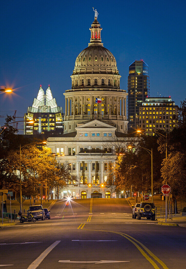 The Texas State Capitol, located in Downtown Austin, is the fourth building to house the state government of Texas. The capitol building contains the chambers of the Texas Legislature and the office of the governor. Originally designed in 1881 by architec