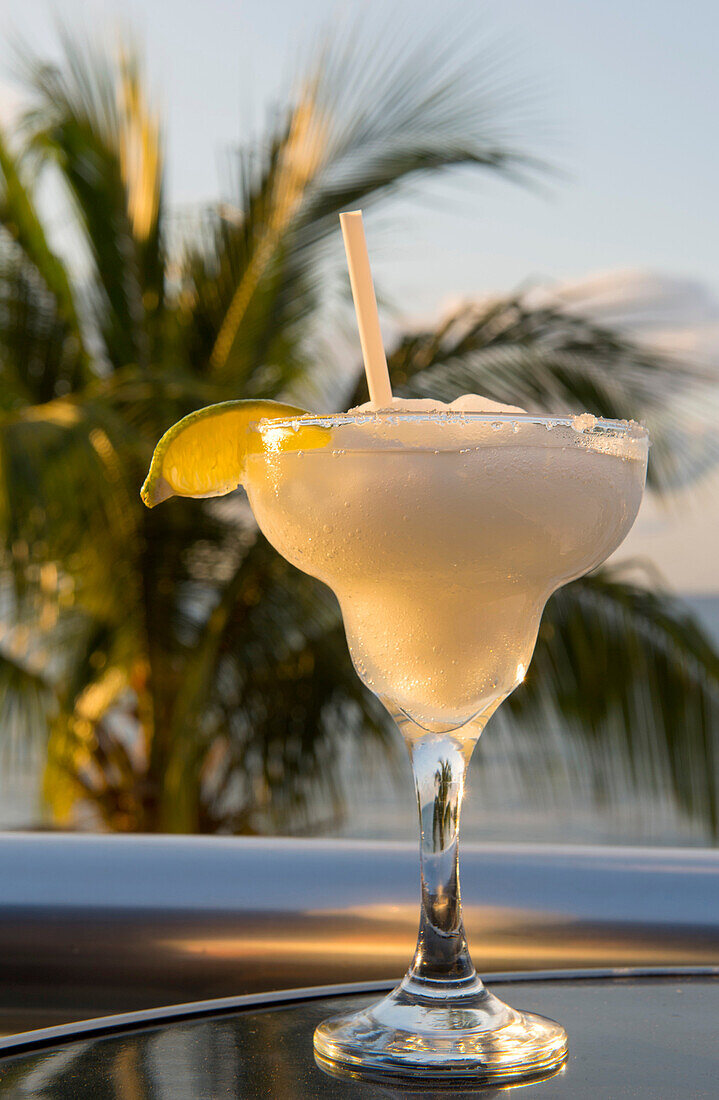A margarita drink in Playa del Carmen on the east coast of the Yucatán Peninsula on the Caribbean Sea in the state of Quintana Roo, Mexico.