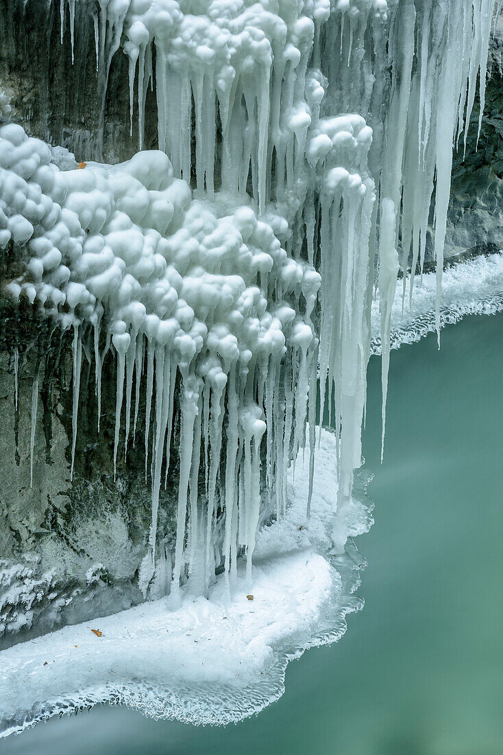 Icicles, canyon of Partnachklamm, Wetterstein, Garmisch-Partenkirchen, Upper Bavaria, Bavaria, Germany