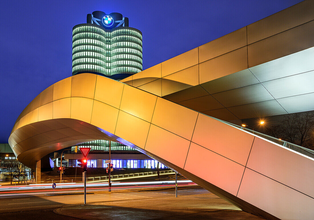 BMW-Welt, BMW world at night, Munich, Upper Bavaria, Bavaria, Germany