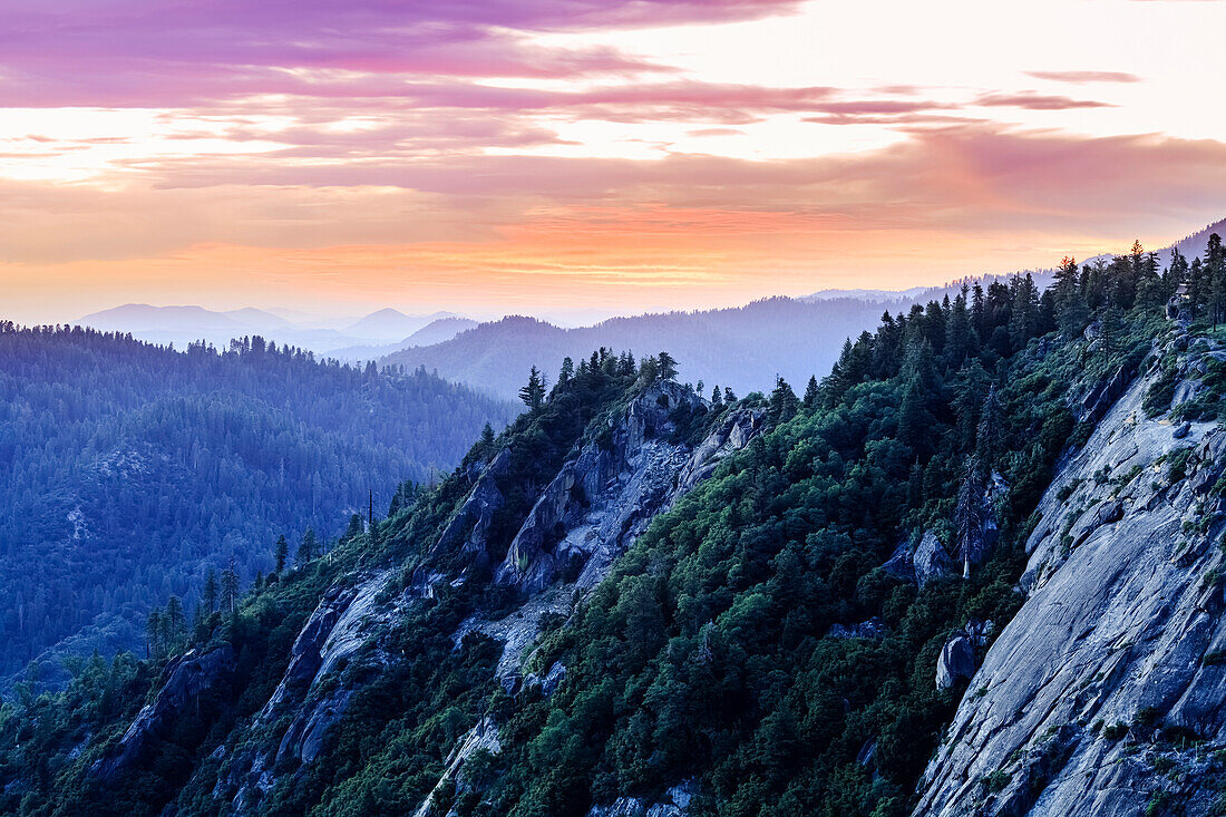 'View from Moro Rock at dusk, Sequoia National Park; California, United States of America'