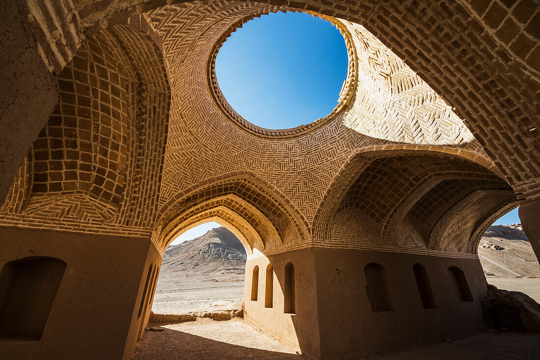 'Small adobe structure by the Zoroastrian Towers of Silence; Yazd, Iran'