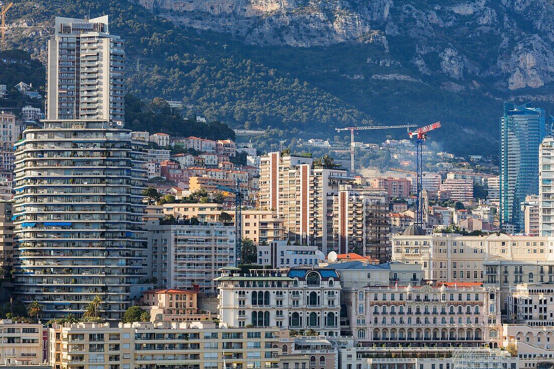 Panorama of La Condamine and Monte Carlo from the Prince's Palace of Monaco, Monaco-Ville, Monte Carlo, Monaco.
