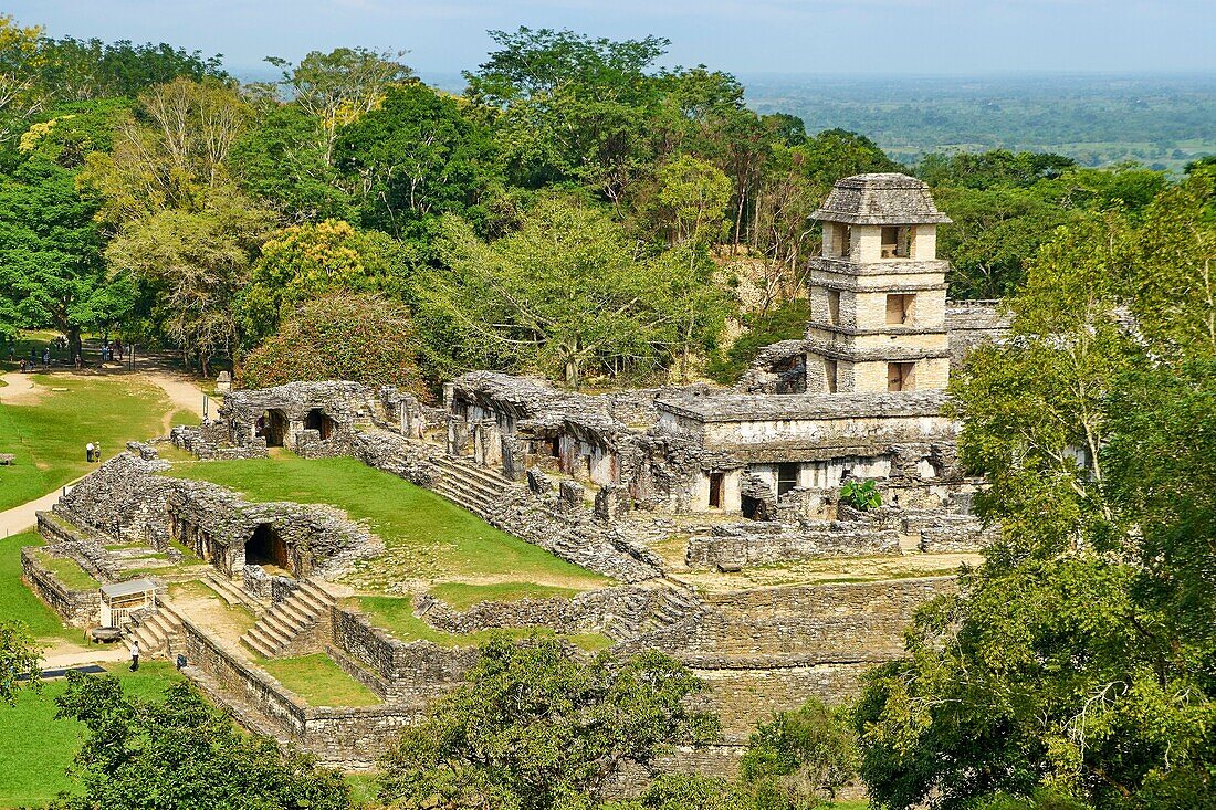Ruin of Maya Palace, Palenque Archaeological Site, Palenque, Chiapas, Mexico.