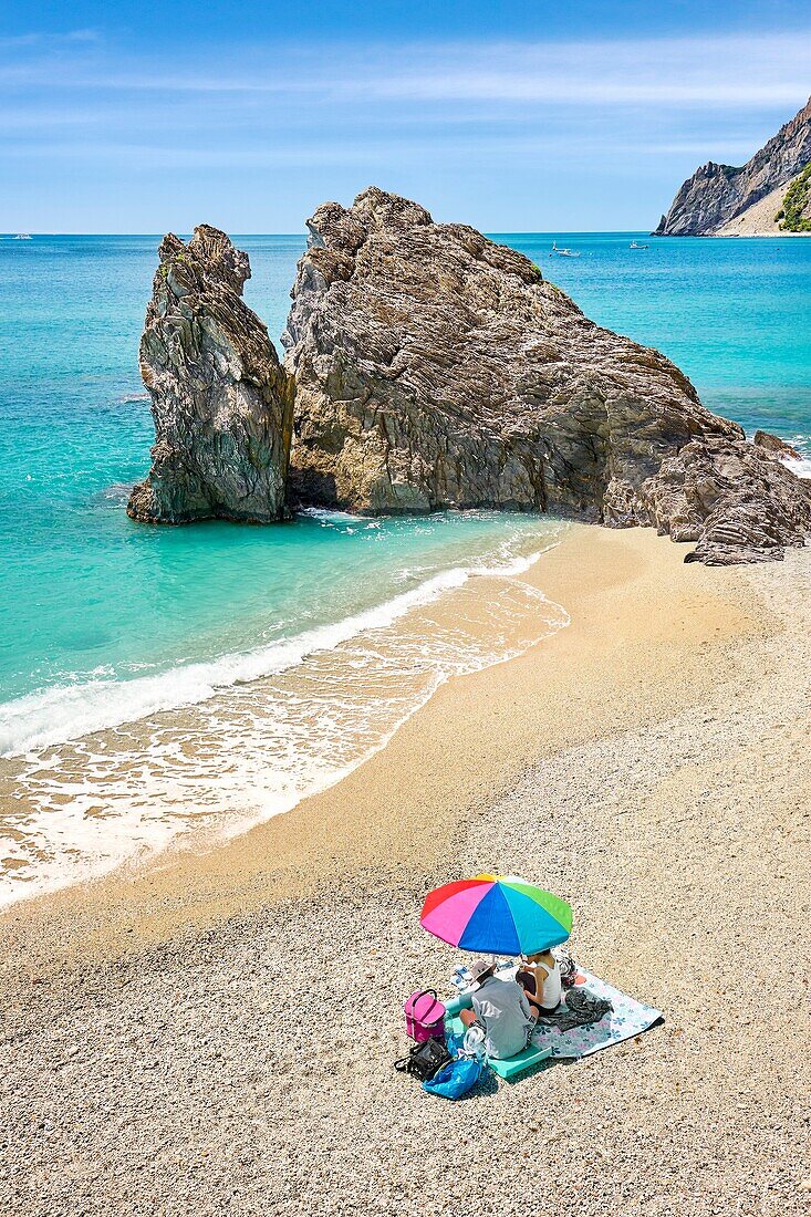 Beach of Monterosso al Mare, Riviera de Levanto, Cinque Terre, Liguria, Italy.