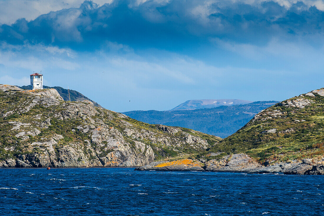 Lonely lighthouse in the Beagle Channel, Tierra del Fuego, Argentina, South America