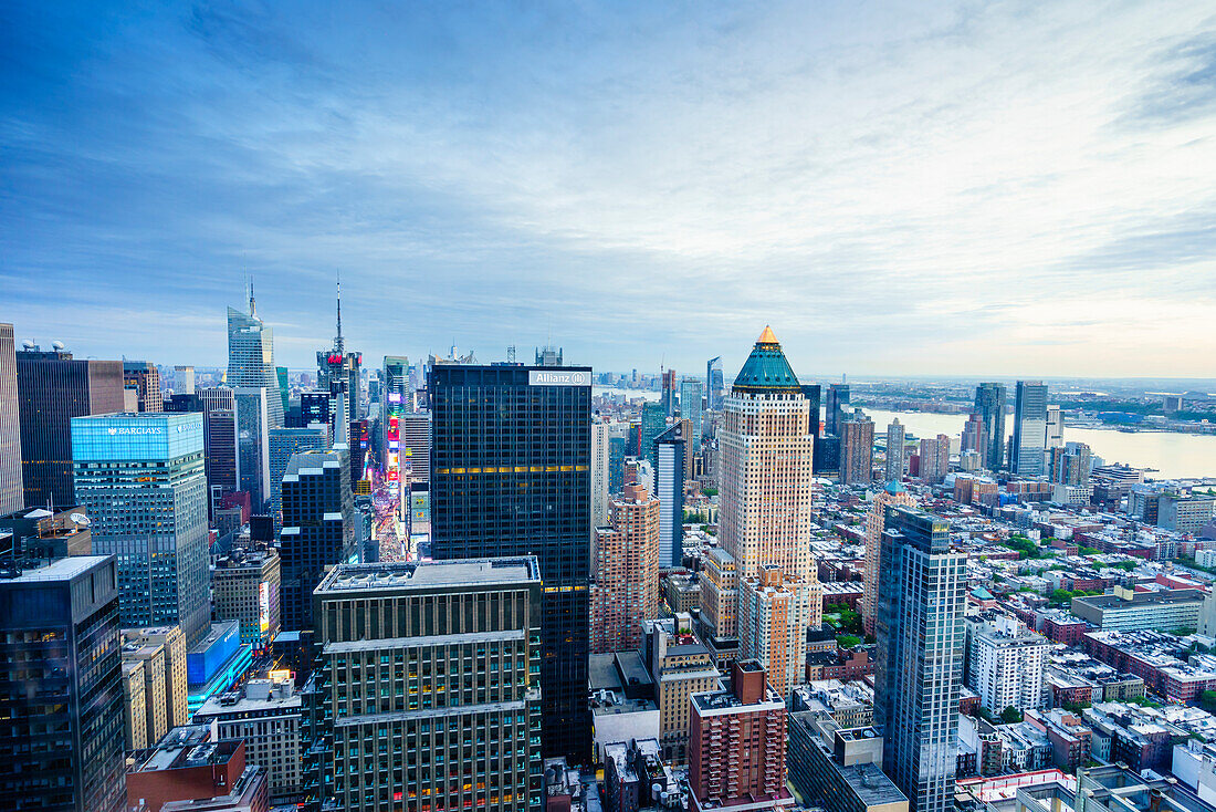 Manhattan skyline from Times Square to the Hudson River, New York City, United States of America, North America