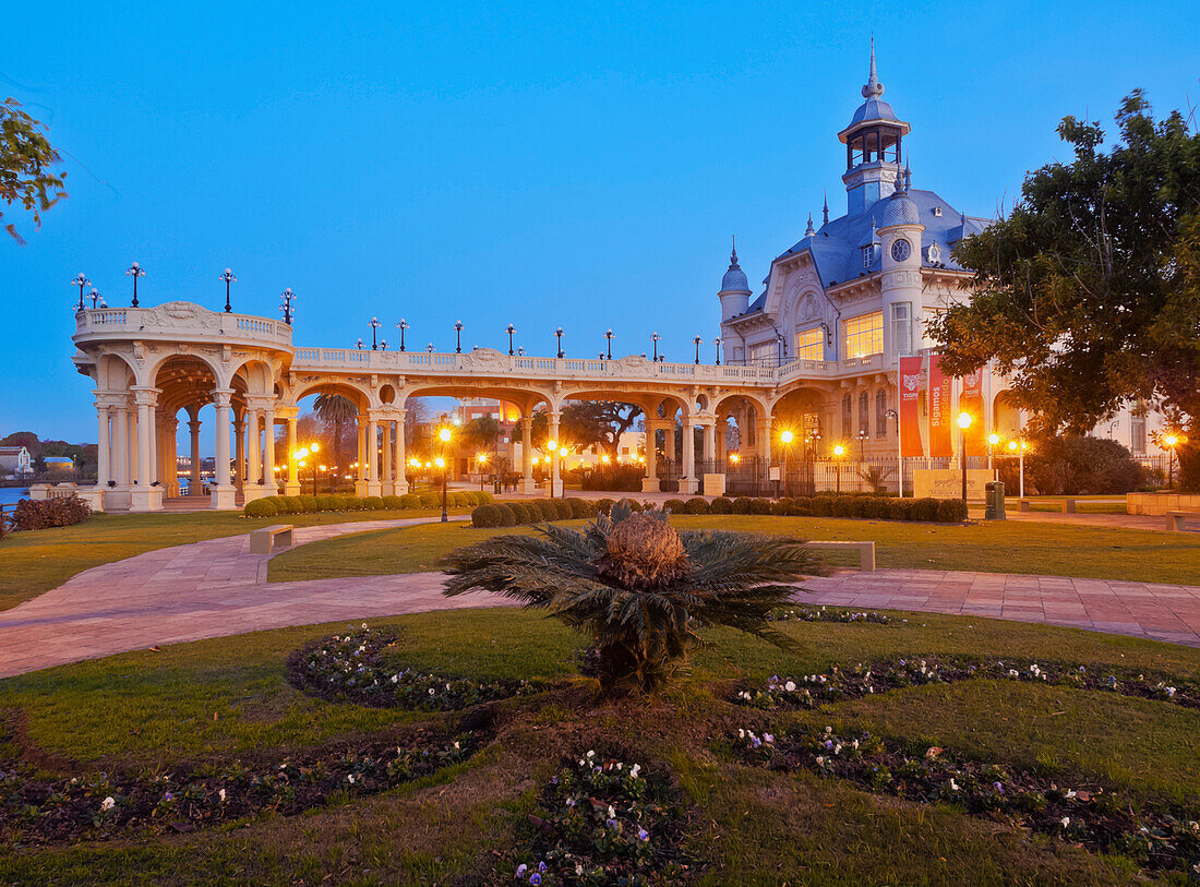 Twilight view of the Municipal Museum of Fine Art, Tigre, Buenos Aires Province, Argentina, South America